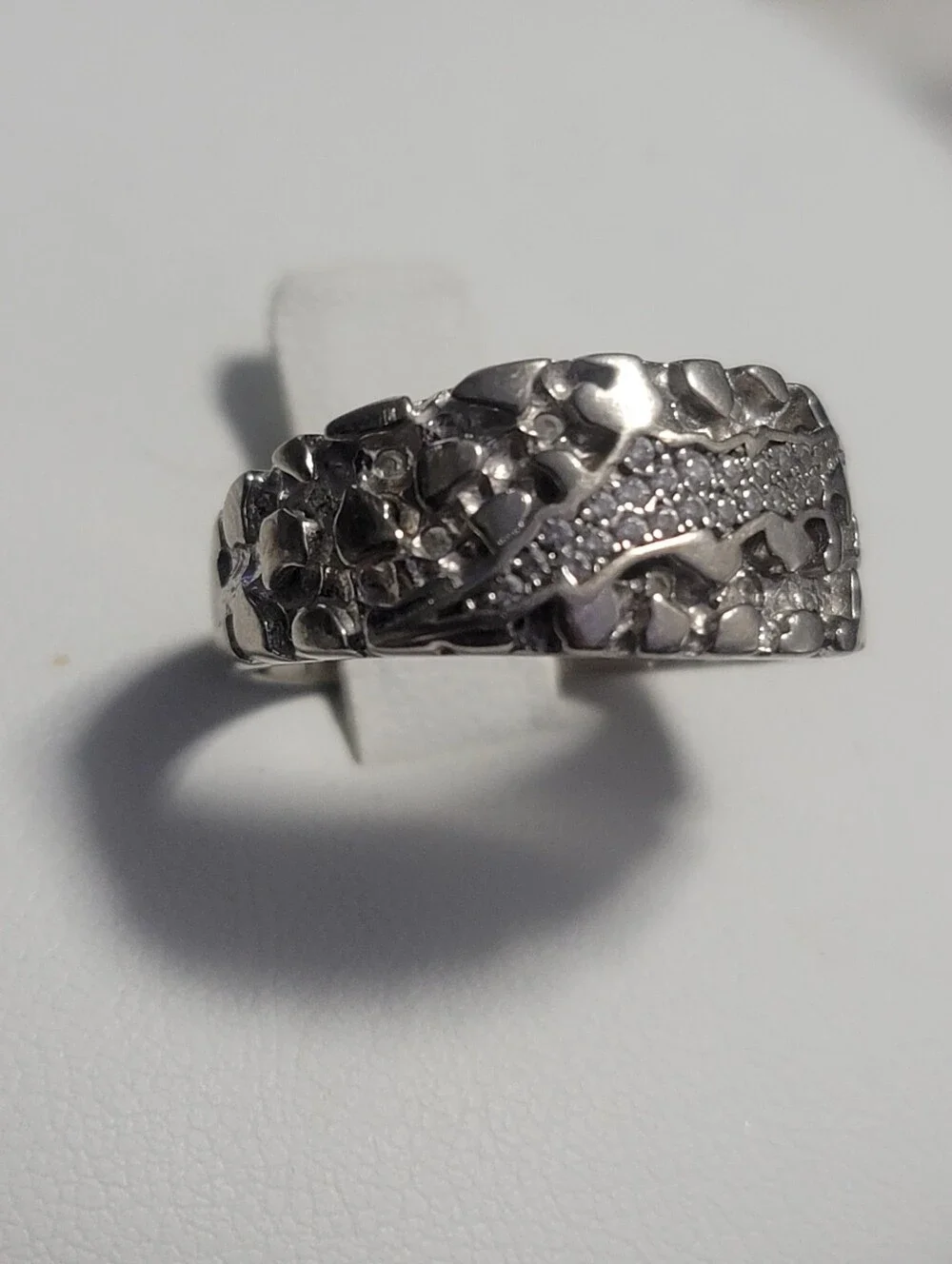 925 Sterling Silver Moissanite Claw Mark Nugget Ring Sz 8